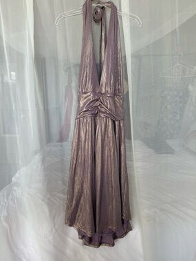 Shimmery Halter Metallic Lavender mini Dress